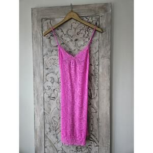 Victoria's Secret Hot Pink Stretch Sheer Lace Chemise, Sz Large L Adjust Straps